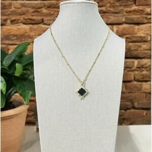 NWT! Kendra Scott Cass Gold Long Pendant Necklace in Black Banded Agate